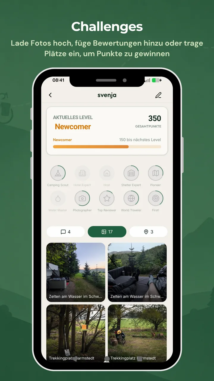 Challenges: Fotos, Bewertungen und Plätze eintragen und Punkte gewinnen – BikeTouri