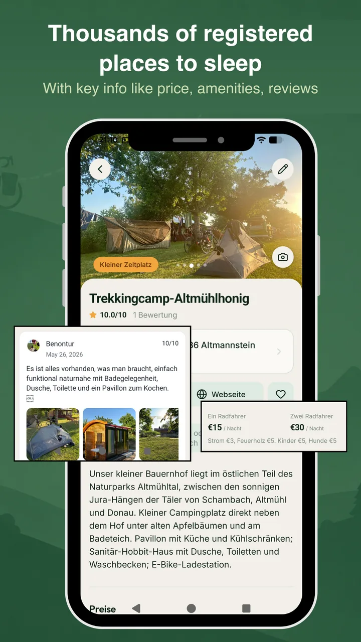 Thousands of registered places with prices, amenities and reviews – BikeTouri