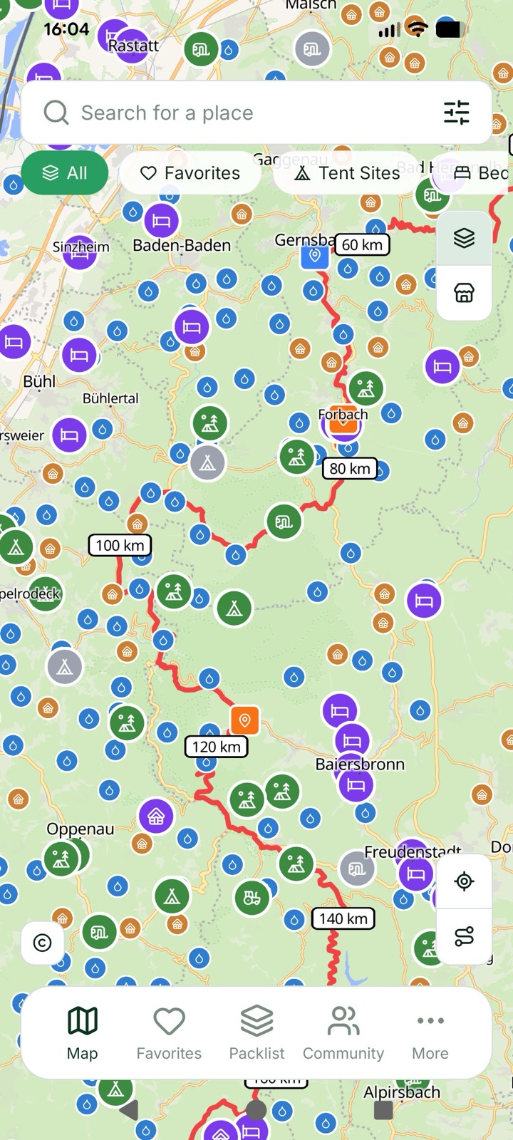 BikeTouri app map interface